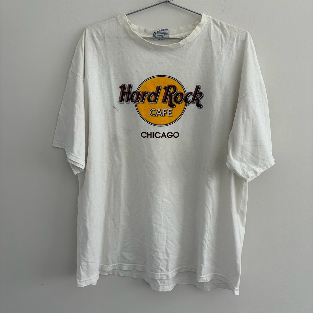 Vintage Hard Rock Cafe Chicago T Shirt Mens XL White Short Sleeve USA Made